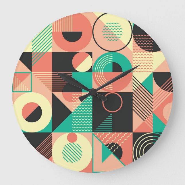 Design des geometrischen Retromusters Große Wanduhr (Vorderseite)