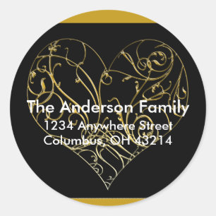 Design des Goldenen Scrollherzes 1 - Rücksendeadre Runder Aufkleber