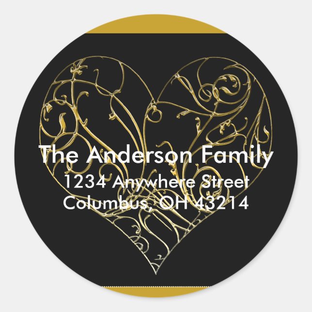 Design des Goldenen Scrollherzes 1 - Rücksendeadre Runder Aufkleber (Vorderseite)