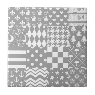Design des grauen, weißen Mixed-Musters Fliese
