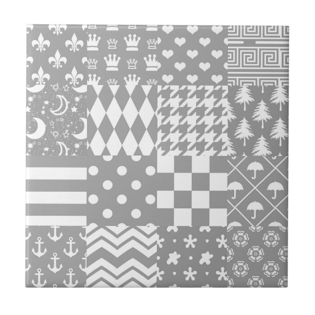 Design des grauen, weißen Mixed-Musters Fliese (Vorderseite)