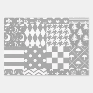 Design des grauen, weißen Mixed-Musters Geschenkpapier Set