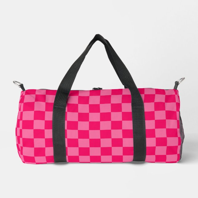 Design des hellen und Hot-Pink-Schachbretts Duffle Bag (Vorderseite)