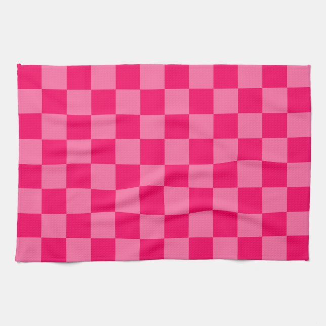 Design des hellen und Hot-Pink-Schachbretts Geschirrtuch (Horizontal)