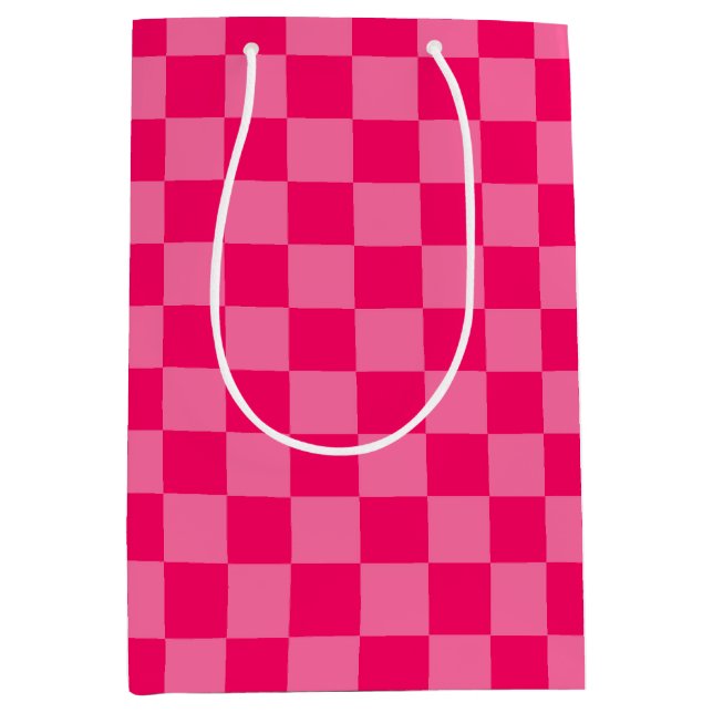 Design des hellen und Hot-Pink-Schachbretts Mittlere Geschenktüte (Vorderseite)