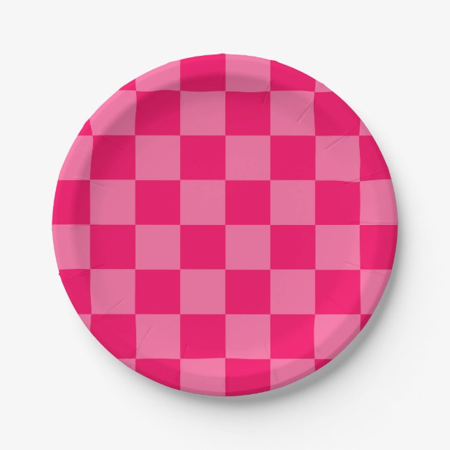 Design des hellen und Hot-Pink-Schachbretts Pappteller (Vorderseite)