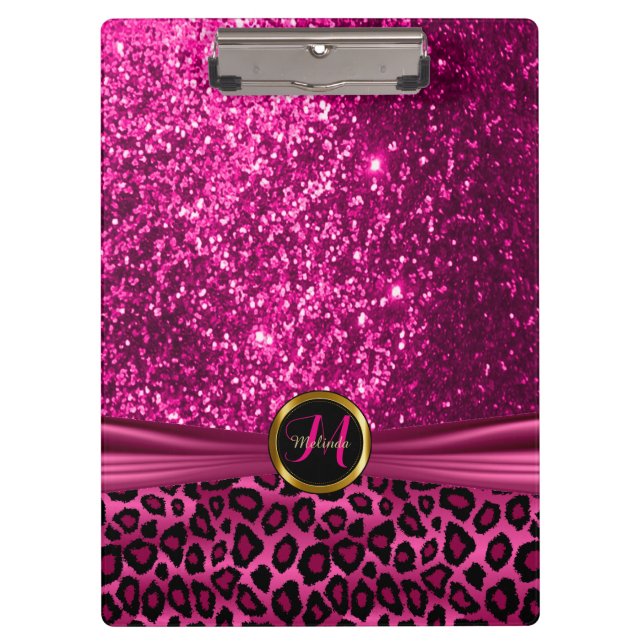 Design des hübschen, schwarz und hell rosa Glitzer Klemmbrett (Vorderseite)