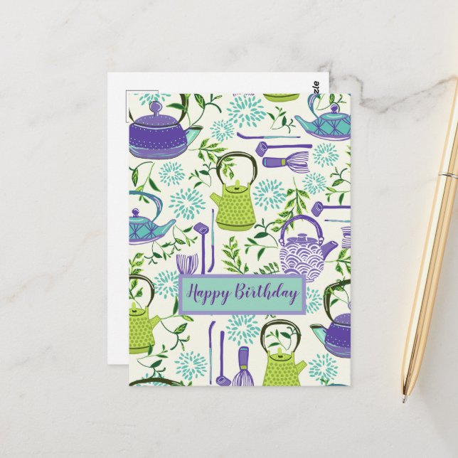 Design des japanischen Green Teapot Postkarte (Vorderseite/Rückseite Beispiel)