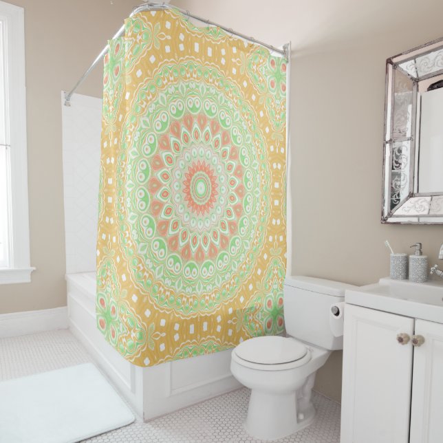 Design des Musters "Summer Yellow" und "Green Mand Duschvorhang (Beispiel)