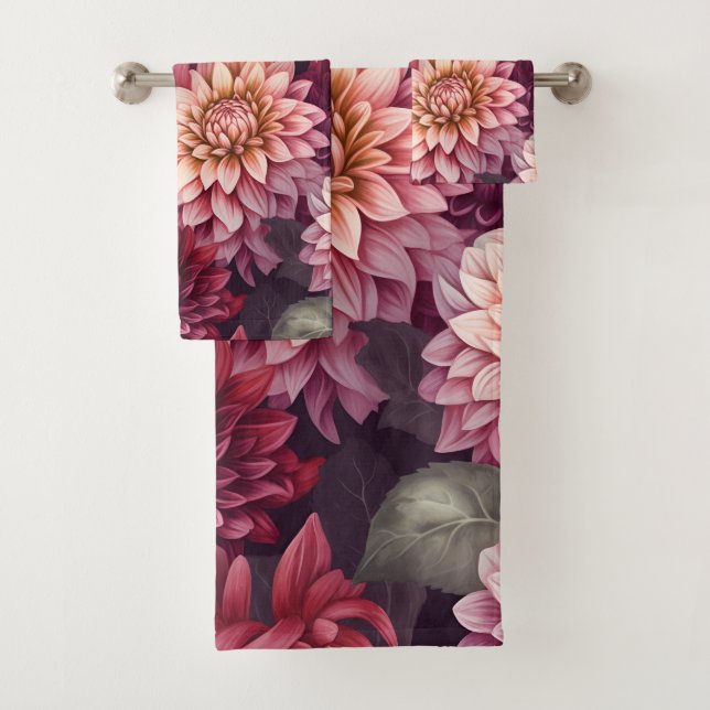 Design des Musters "Wasserfarbe Rosa Dahlia" Badhandtuch Set (Insitu)