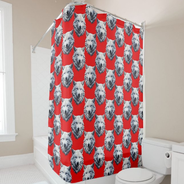 Design des Musters "White Wolf Head" - Rot Duschvorhang (Von Creator hochgeladen)