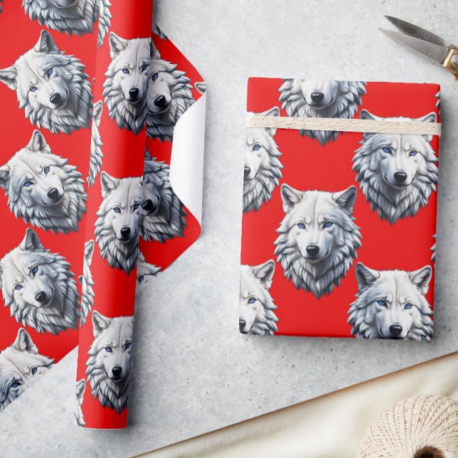 Design des Musters "White Wolf Head" - Rot Geschenkpapier (Von Creator hochgeladen)