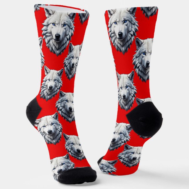 Design des Musters "White Wolf Head" - Rot Socken (Von Creator hochgeladen)