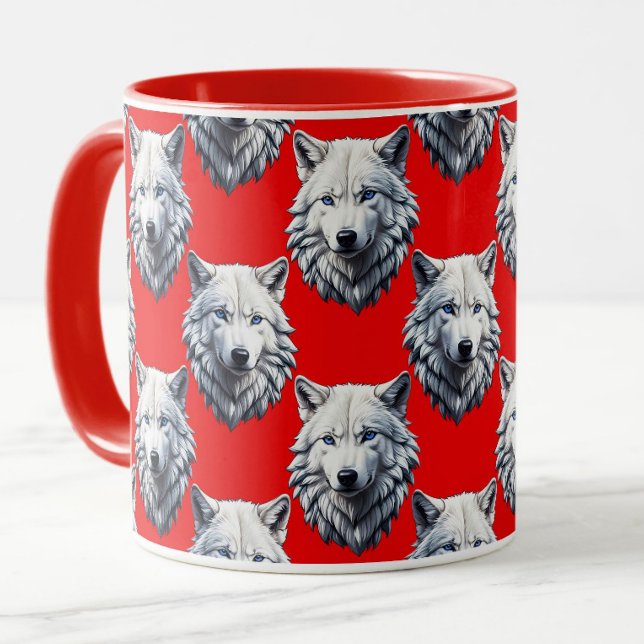 Design des Musters "White Wolf Head" - Rot Tasse (Von Creator hochgeladen)