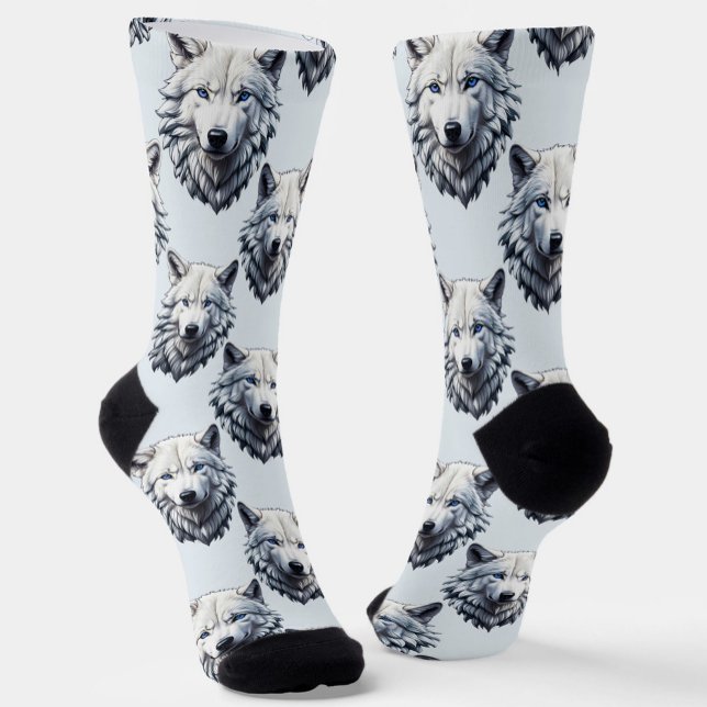 Design des Musters "White Wolf Head" - Weiß Socken (Von Creator hochgeladen)
