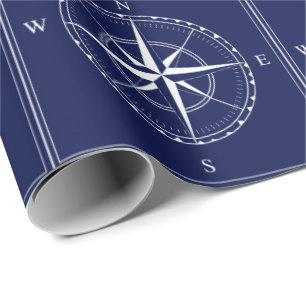 Design des Nautic Navy Blue Old Ship Compass Geschenkpapier