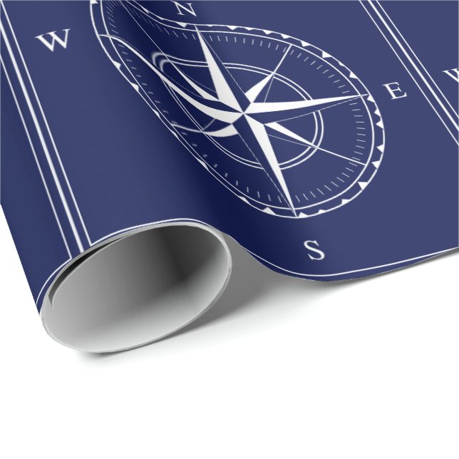 Design des Nautic Navy Blue Old Ship Compass Geschenkpapier (Rolleneckpunkt)