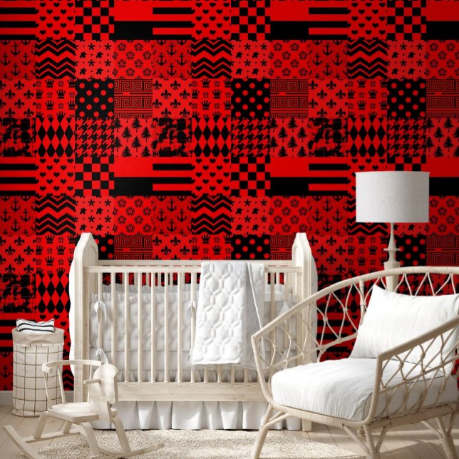 Design des Patchwork-Designs für die roten, gemisc Tapete (Von Creator hochgeladen)