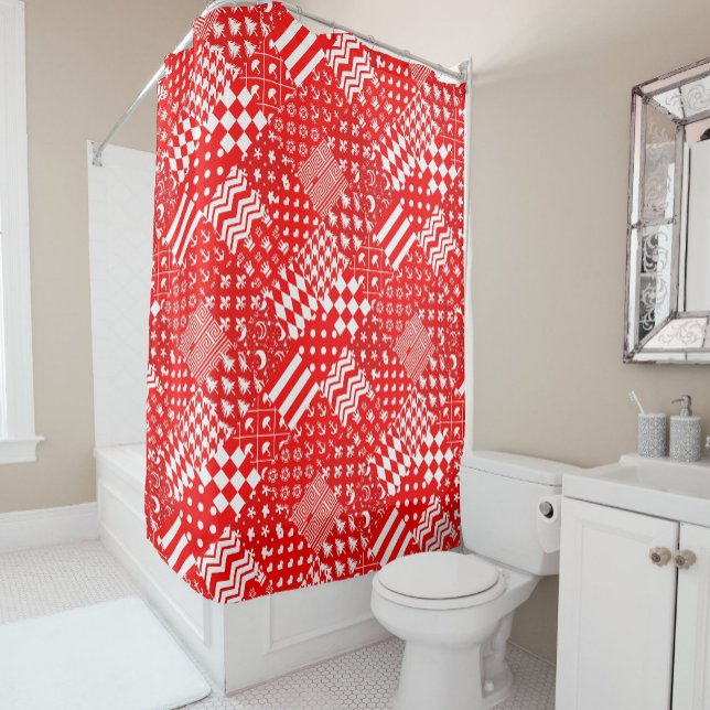 Design des Patchwork-Designs für Red White Mixed P Duschvorhang (Von Creator hochgeladen)