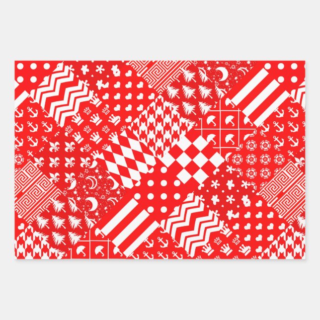 Design des Patchwork-Designs für Red White Mixed P Geschenkpapier Set (Vorderseite)
