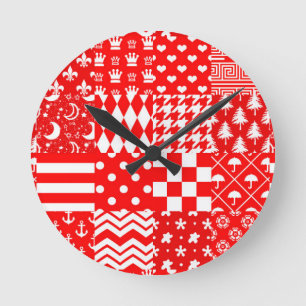 Design des Patchwork-Designs für Red White Mixed P Runde Wanduhr