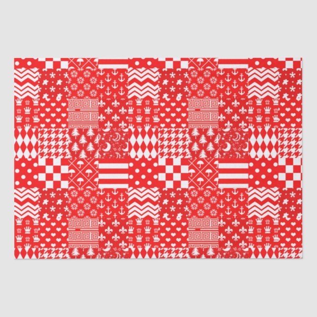 Design des Patchwork-Designs für Red White Mixed P Seidenpapier (Vorderseite)