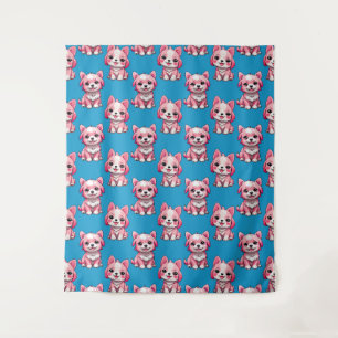 Design des Pink Puppy Docks - Blau Wandteppich