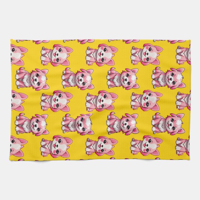 Design des Pink Puppy Docks - Gelb Geschirrtuch (Horizontal)