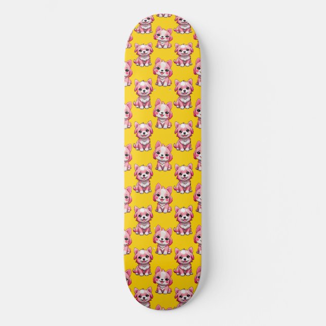 Design des Pink Puppy Docks - Gelb Skateboard (Vorderseite)