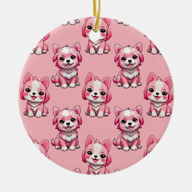 Design des rosa Welpen-Hundes - Rosa Keramik Ornament (Vorne)