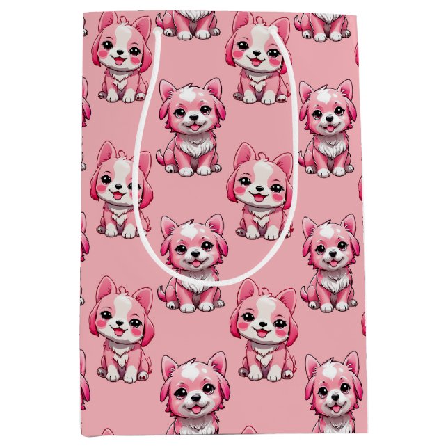 Design des rosa Welpen-Hundes - Rosa Mittlere Geschenktüte (Vorderseite)