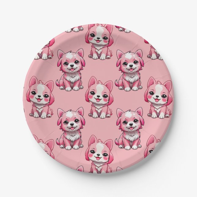 Design des rosa Welpen-Hundes - Rosa Pappteller (Vorderseite)