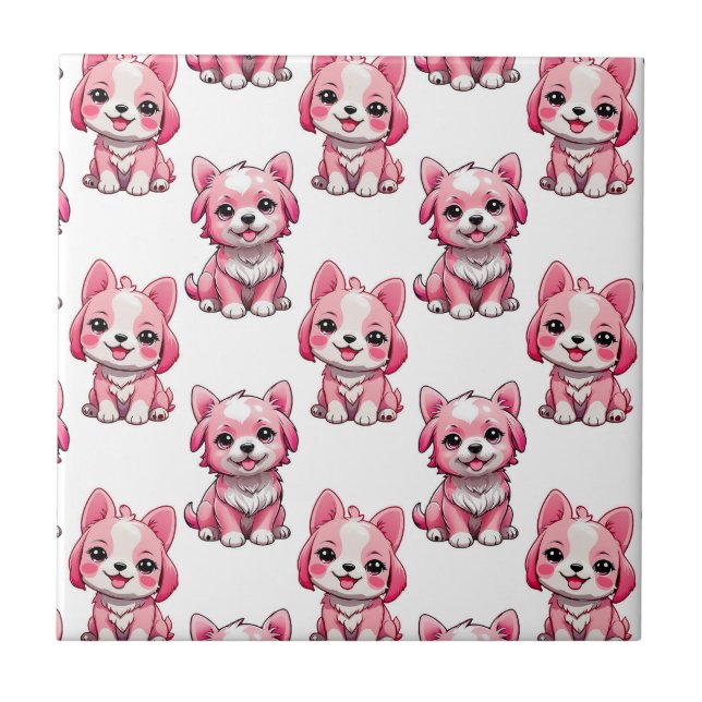 Design des rosa Welpen-Hundes - weiß Fliese (Vorderseite)