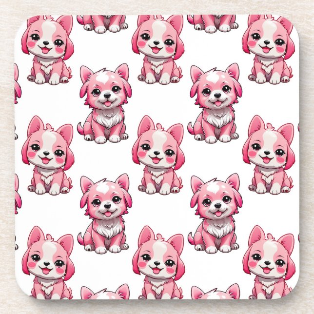 Design des rosa Welpen-Hundes - weiß Getränkeuntersetzer (Vorderseite)