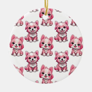Design des rosa Welpen-Hundes - weiß Keramik Ornament