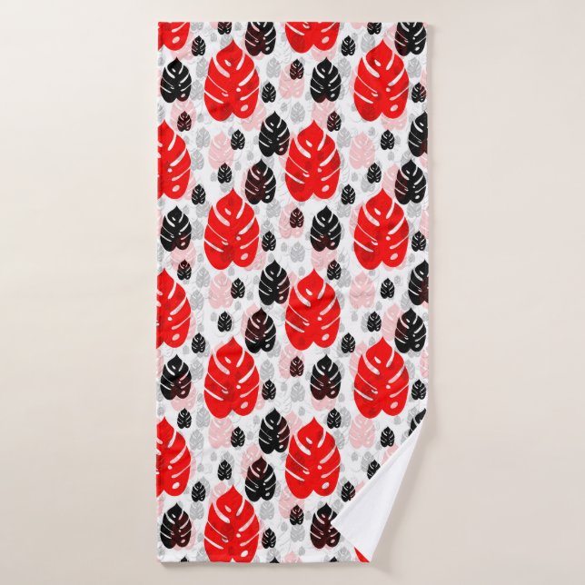 Design des roten schwarzen Leaf-Illustrationsmuste Badehandtuch (Badehandtuch)