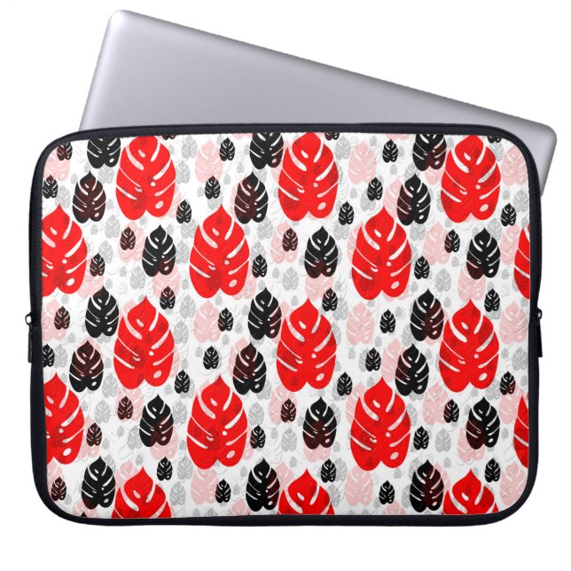 Design des roten schwarzen Leaf-Illustrationsmuste Laptopschutzhülle (Vorderseite)