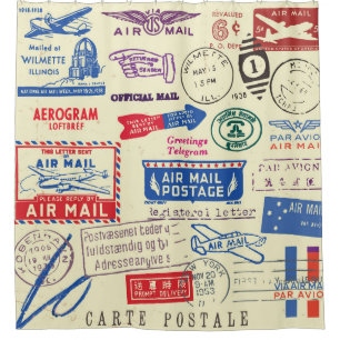 Design des Set für die Vintage Briefmarke. Duschvorhang