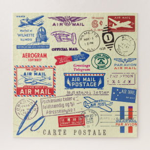 Design des Set für die Vintage Briefmarke. Puzzle