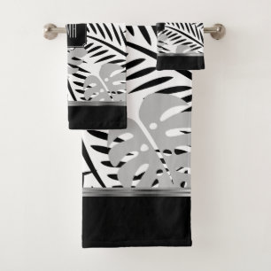 Design des tropischen Graues und schwarzen Palmbl Badhandtuch Set