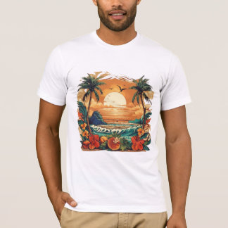 Design des tropischen Sonnenuntergang-Paradies für T-Shirt