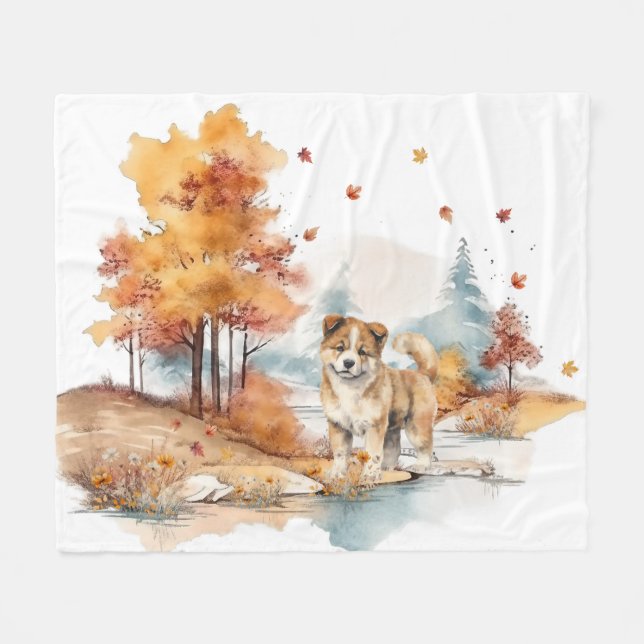 Design des Wasserfarbenfalles - Akita Fleecedecke (Vorderseite (Horizontal))