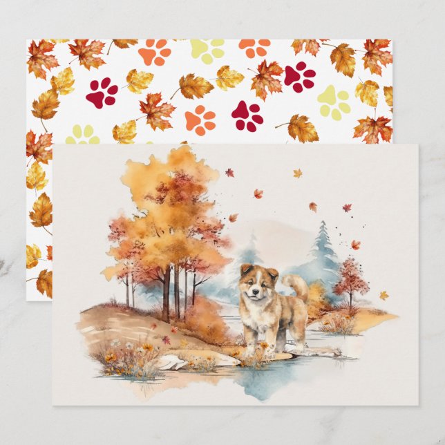 Design des Wasserfarbenfalles - Akita Karte (Vorne/Hinten)
