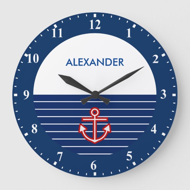 Design des weißen Ankerbetts der Marine Große Wanduhr (Vorderseite)