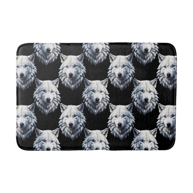 Design des weißen Wolfskopfes Badematte (Vorderseite)