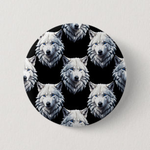 Design des weißen Wolfskopfes Button