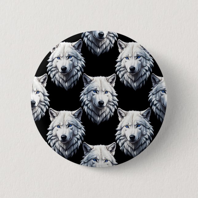 Design des weißen Wolfskopfes Button (Vorderseite)