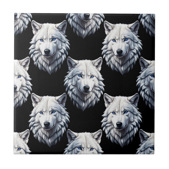 Design des weißen Wolfskopfes Fliese (Vorderseite)