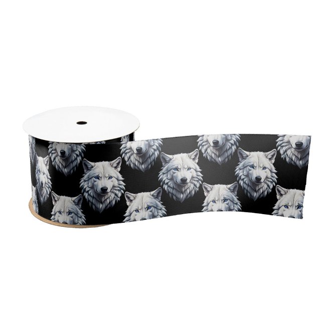 Design des weißen Wolfskopfes Satinband (Von Creator hochgeladen)