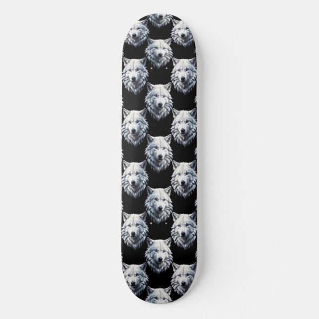 Design des weißen Wolfskopfes Skateboard (Vorderseite)